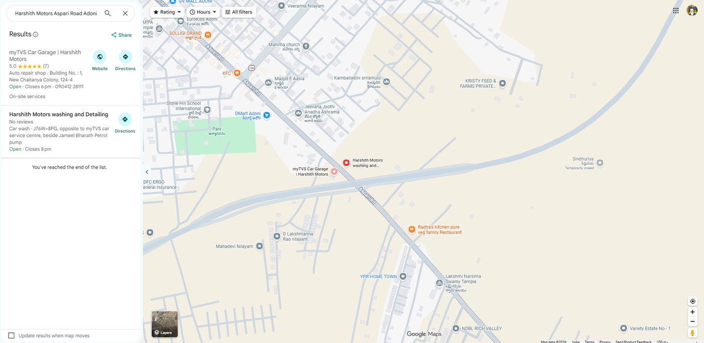 Google Maps location image for Harshith Motors in Adoni