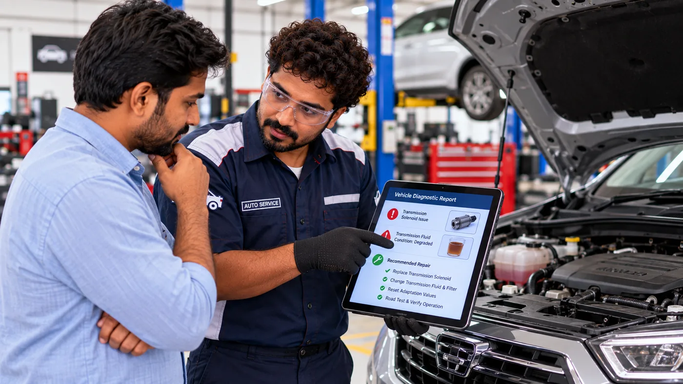Technician explaining diagnostic findings